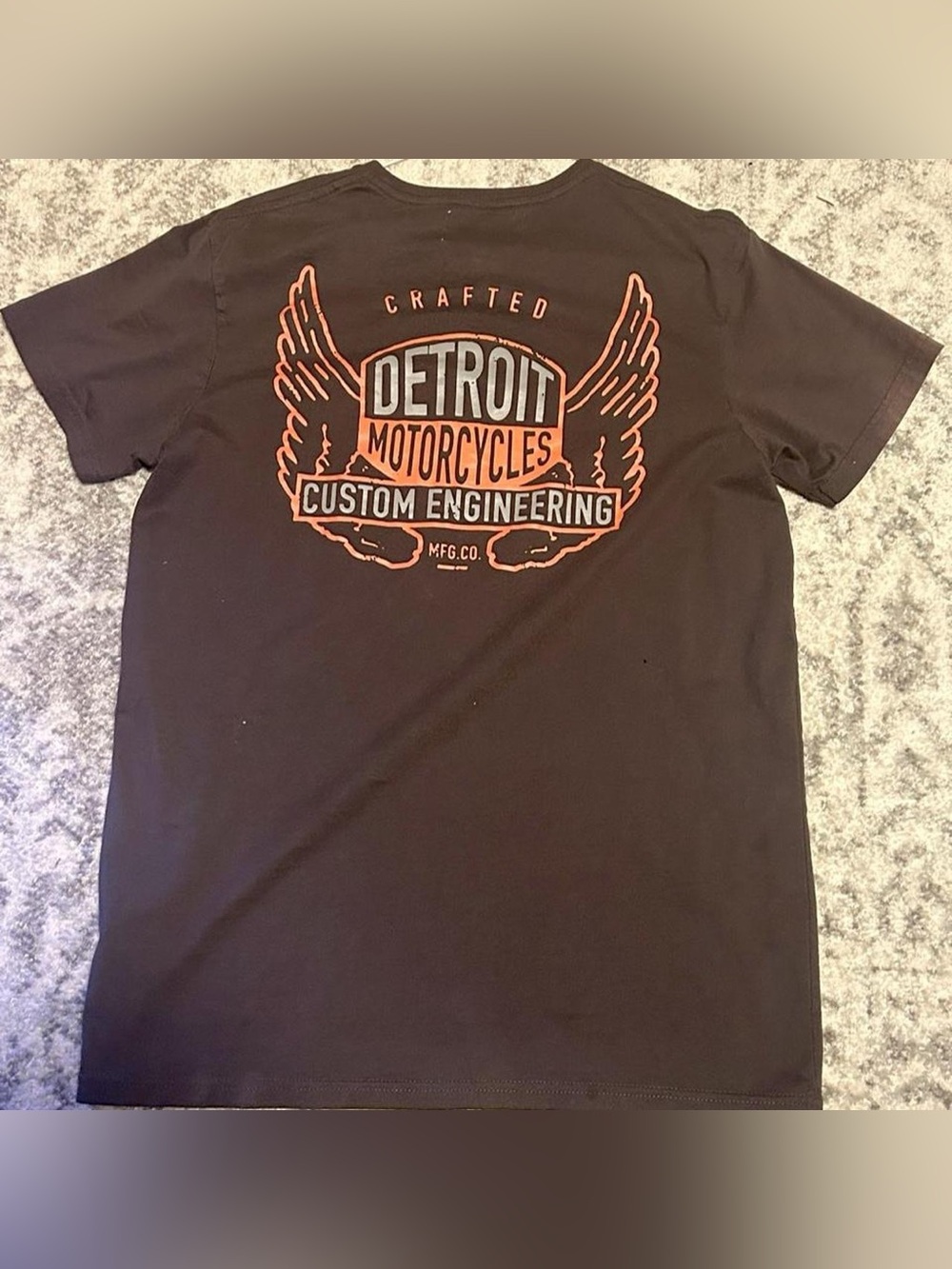 Cotton On Black Tee with Orange Detroit Motorcycles Graphic
